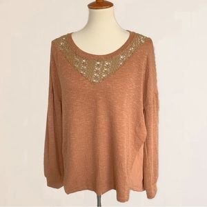 Umgee Long Sleeve Linen Cotton  Pullover Crochet NWT